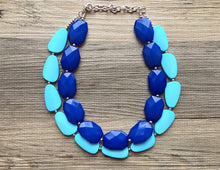 Load image into Gallery viewer, Royal Blue &amp; Turquoise Necklace, double strand jewelry, big beaded chunky statement necklace, blue necklace, turquoise jewelry, teal jewelry