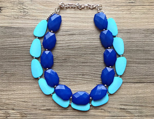 Royal Blue & Turquoise Necklace, double strand jewelry, big beaded chunky statement necklace, blue necklace, turquoise jewelry, teal jewelry