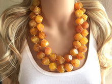 Load image into Gallery viewer, Firey Marigold Chunky Statement Necklace, Big beaded jewelry, red orange Statement Necklace, Bib necklace, yellow bridesmaid wedding