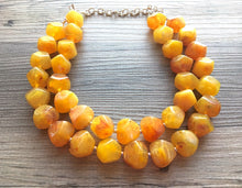 Load image into Gallery viewer, Firey Marigold Chunky Statement Necklace, Big beaded jewelry, red orange Statement Necklace, Bib necklace, yellow bridesmaid wedding