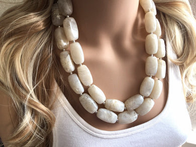 Cream Big Bead Necklace, multi Strand Statement Jewelry, cream Chunky bib, bridesmaid necklace, eggshell jewelry, beaded jewelry