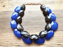 Load image into Gallery viewer, Black &amp; Blue Necklace, multi strand jewelry, big beaded chunky statement necklace, blue necklace, bridesmaid necklace, bib necklace, black