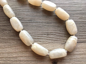 Cream Big Bead Necklace, single Strand Statement Jewelry, cream Chunky bib, bridesmaid necklace, eggshell jewelry, beaded jewelry