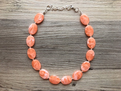 Peachy Orange Statement Necklace Jewelry Set, Chunky Jewelry Big Beaded one Strand Necklace, orange Necklace, peach Jewelry Set, peach