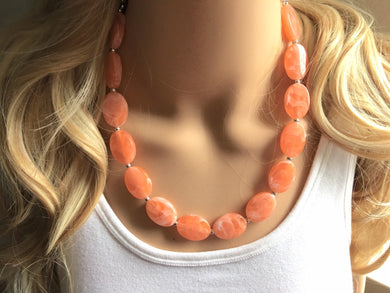 Peachy Orange Statement Necklace Jewelry Set, Chunky Jewelry Big Beaded 1 Strand Necklace, orange Necklace, peach Jewelry Set, peach