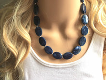 Load image into Gallery viewer, Navy Blue Statement Necklace Jewelry Set, Chunky Jewelry Big Beaded Single Strand Necklace, blue Necklace, dark blue Jewelry Set