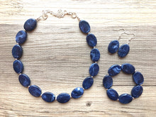 Load image into Gallery viewer, Navy Blue Statement Necklace Jewelry Set, Chunky Jewelry Big Beaded Single Strand Necklace, blue Necklace, dark blue Jewelry Set