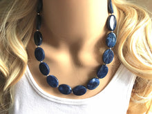 Load image into Gallery viewer, Navy Blue Statement Necklace Jewelry Set, Chunky Jewelry Big Beaded Single Strand Necklace, blue Necklace, dark blue Jewelry Set