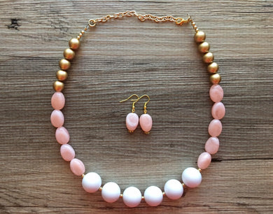 Peach Gold White Statement Necklace, single Strand Beaded Necklace, Peach Jewelry, gold jewelry, white necklace, bridesmaid necklace
