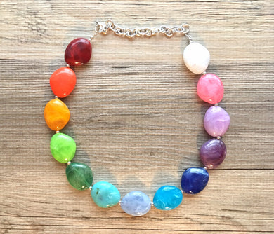 Rainbow Beaded Necklace, Colorful Jewelry, Chunky statement necklace, big beaded necklace, rainbow jewelry, Roy G Biv, gay pride