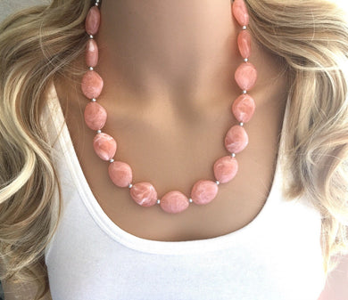 Peach Chunky Statement jewelry set, Big bib beaded jewelry, single Strand Statement Necklace earrings, peach bridesmaid wedding, Magnolia