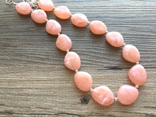 Load image into Gallery viewer, Peach Chunky Statement jewelry set, Big bib beaded jewelry, single Strand Statement Necklace earrings, peach bridesmaid wedding, Magnolia