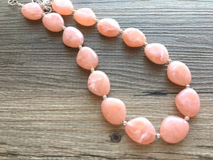 Peach Chunky Statement jewelry set, Big bib beaded jewelry, single Strand Statement Necklace earrings, peach bridesmaid wedding, Magnolia
