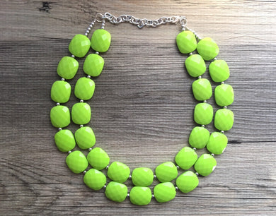 Green Apple statement necklace, chunky green necklace, double strand necklace, lime green jewelry, beaded jewelry, everyday necklace, green