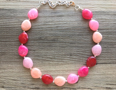 Pink Ombré Chunky Statement jewelry set, Big bib beaded jewelry, Single Strand Statement Necklace earrings, bridesmaid wedding, Magnolia