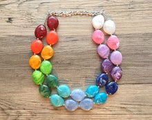 Load image into Gallery viewer, Rainbow Beaded Necklace, Colorful Jewelry, Chunky statement necklace, big beaded necklace, rainbow jewelry, rainbow baby