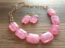 Load image into Gallery viewer, Blush Pink Creamy cotton candy pink Statement Necklace &amp; Earrings, pink jewelry, Your Choice GOLD or SILVER, pink bib chunky necklace