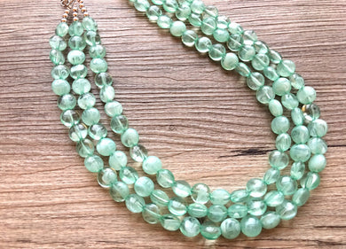 Mint Green Necklace, Womens Necklace Mint Green Necklace, Clear Mint crystal necklace, beaded jewelry green, light green jewelry set