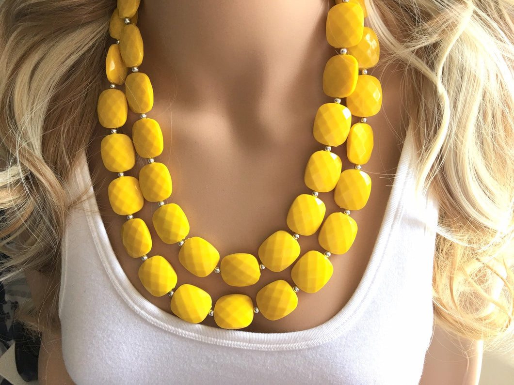 Bright Yellow Statement jewelry set, Chunky Beaded Necklace, yellow Jewelry, bright colorful Necklace, yellow beaded necklace earrings