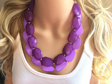 Load image into Gallery viewer, Chunky Statement Purple Necklace, multi strand colorful jewelry, big beaded chunky statement necklace, violet necklace, purple jewelry