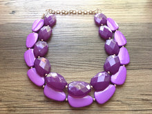 Load image into Gallery viewer, Chunky Statement Purple Necklace, multi strand colorful jewelry, big beaded chunky statement necklace, violet necklace, purple jewelry