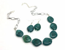 Load image into Gallery viewer, Emerald green Statement Necklace &amp; Earrings, emerald green jewelry, Your Choice GOLD or SILVER, dark deep green bib chunky necklace forest