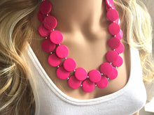 Load image into Gallery viewer, Hot Pink Statement jewelry set, Chunky Beaded Necklace, pink Jewelry, Fall Jewelry, Fall Necklace, Hot pink Necklace, magenta beaded necklac