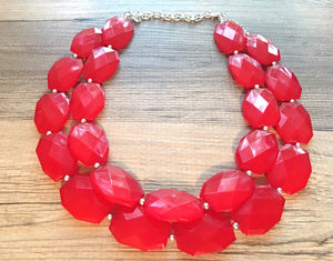 Cherry Red Necklace - Double strand bright red jewelry - big beaded chunky  statement necklace