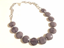 Load image into Gallery viewer, Gray Single Strand Long Big Beaded Statement Necklace, gray Jewelry, gray beaded necklace, gray bridesmaid necklace jewelry, light gray