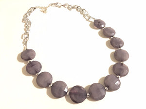 Gray Single Strand Long Big Beaded Statement Necklace, gray Jewelry, gray beaded necklace, gray bridesmaid necklace jewelry, light gray