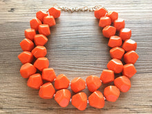 Load image into Gallery viewer, Bright Chunky Orange Statement Necklace, Big beaded jewelry, Double Strand Statement Necklace, Bib necklace orange bridesmaid wedding silver