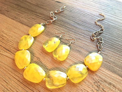 Yellow Statement Necklace & Earrings, yellow jewelry, Your Choice GOLD or SILVER, yellow bib chunky necklace, yellow geometric necklace