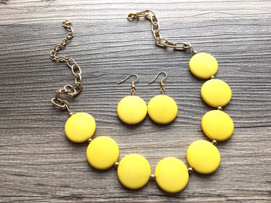 Yellow Statement Necklace & Earrings, yellow jewelry, Your Choice GOLD or SILVER, yellow bib chunky necklace, yellow oval necklace