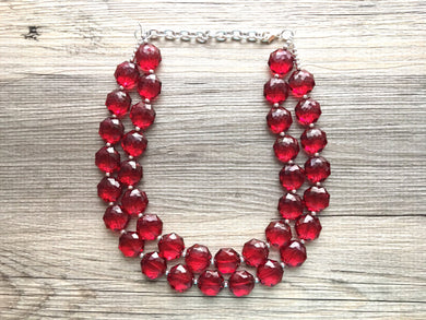 Dark red Maroon Double Strand statement necklace, dark red big beaded chunky jewelry, fall statement necklace, South Carolina florida