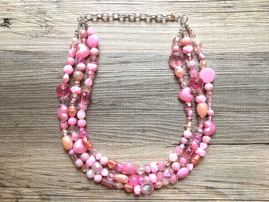 Sweetheart Chunky Coral Statement Necklace, multi strand bright jewelry, chunky statement necklace, coral necklace, blush pink necklace