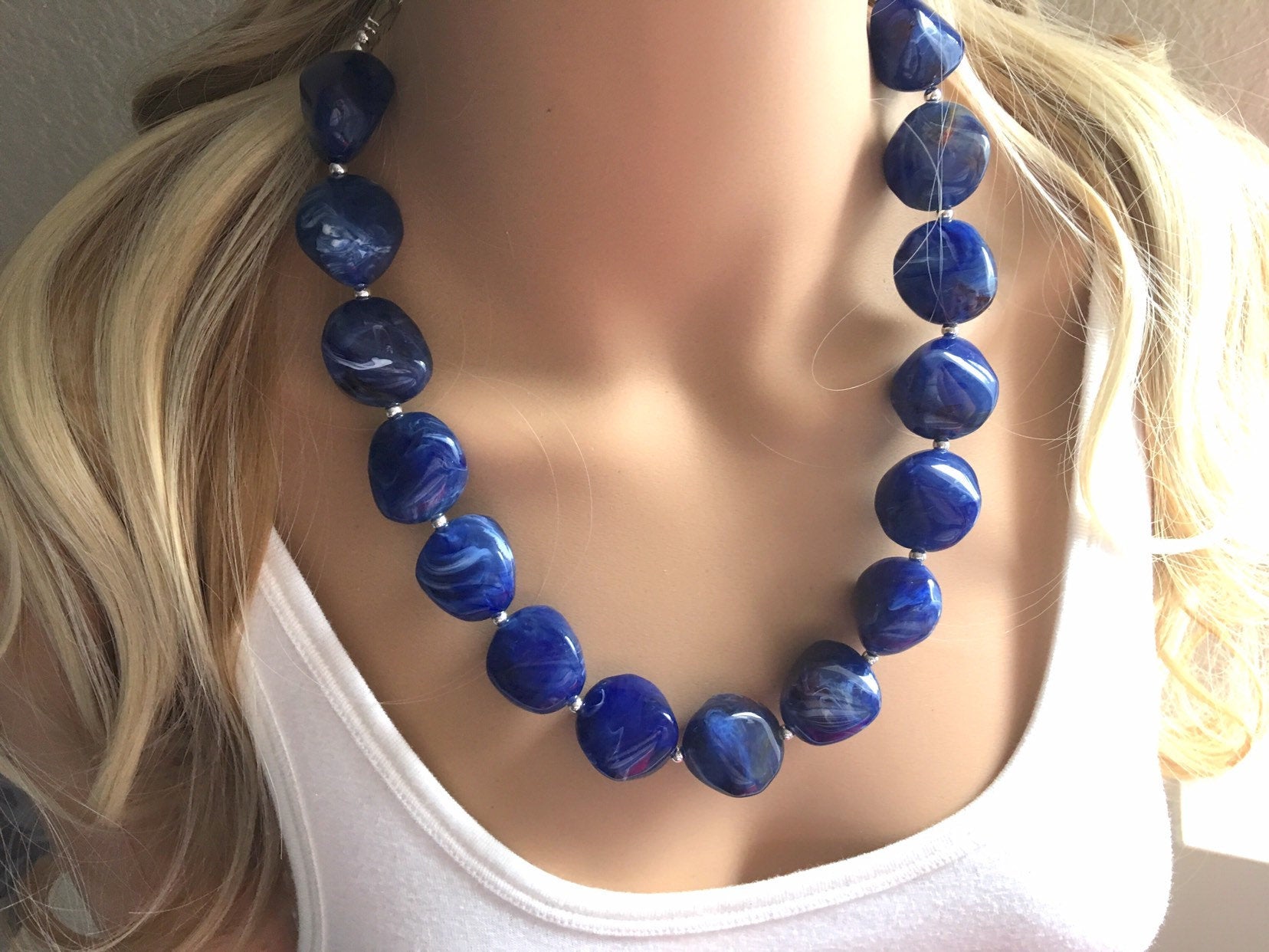Dark Blue Statement Necklace Jewelry Set, Chunky Jewelry Big Beaded Si –  Polka Dot Drawer
