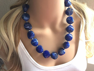 Dark Blue Statement Necklace Jewelry Set, Chunky Jewelry Big Beaded Single Strand Necklace, blue Necklace, navy blue Jewelry Set