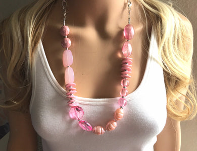 Long Big Bead Coral Pink Necklace, single Strand Statement Jewelry, blush pink Chunky bib bridesmaid or everyday bubble jewelry