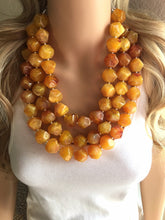 Load image into Gallery viewer, XL Collar Marigold Chunky Statement Necklace, Big beaded jewelry, red orange Statement Necklace, Bib necklace, yellow bridesmaid wedding