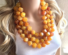 Load image into Gallery viewer, XL Collar Marigold Chunky Statement Necklace, Big beaded jewelry, red orange Statement Necklace, Bib necklace, yellow bridesmaid wedding