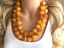 Load image into Gallery viewer, Firey Marigold Chunky Statement Necklace, Big beaded jewelry, red orange Statement Necklace, Bib necklace, yellow bridesmaid wedding