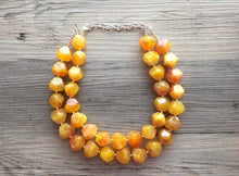 Load image into Gallery viewer, Firey Marigold Chunky Statement Necklace, Big beaded jewelry, red orange Statement Necklace, Bib necklace, yellow bridesmaid wedding