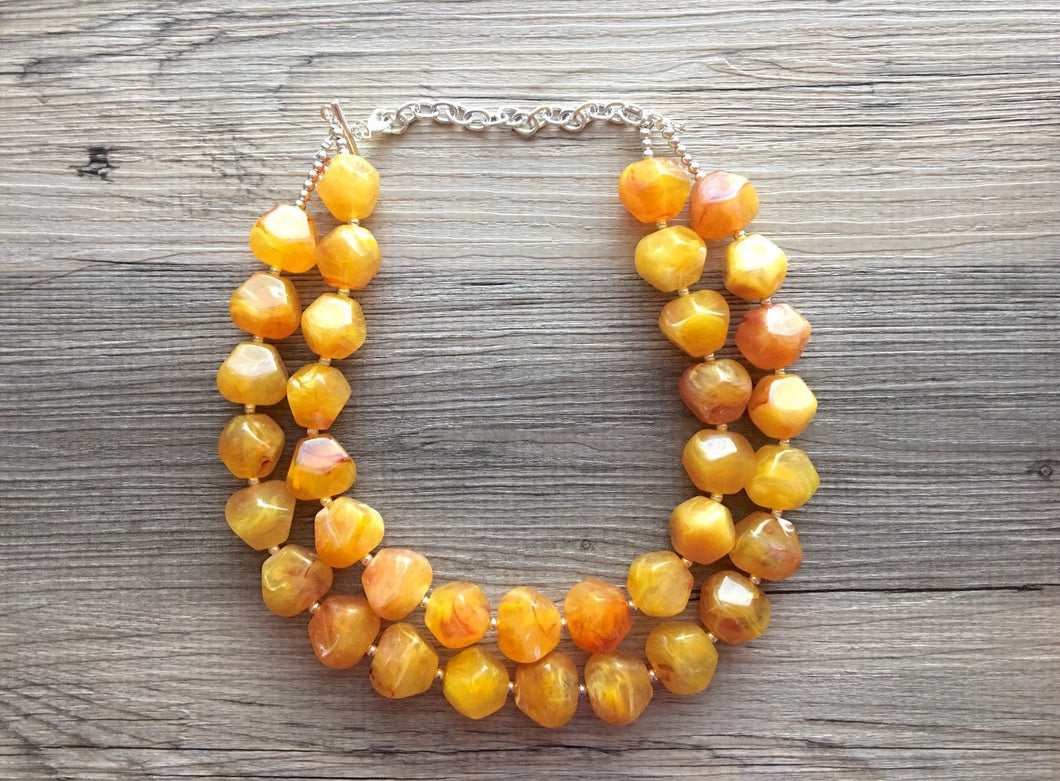 Firey Marigold Chunky Statement Necklace, Big beaded jewelry, red orange Statement Necklace, Bib necklace, yellow bridesmaid wedding