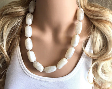 Cream Big Bead Necklace, single Strand Statement Jewelry, cream Chunky bib, bridesmaid necklace, eggshell jewelry, beaded jewelry