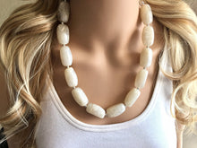 Load image into Gallery viewer, Cream Big Bead Necklace, single Strand Statement Jewelry, cream Chunky bib, bridesmaid necklace, eggshell jewelry, beaded jewelry