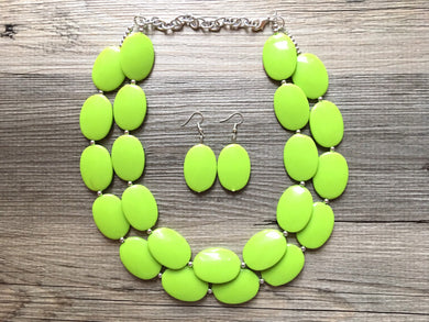 Lime Green Chunky Statement Necklace, Big beaded jewelry, Double Strand Statement Necklace, Bib necklace, green bridesmaid wedding, lime