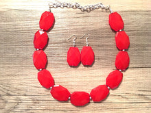 Load image into Gallery viewer, Red Single Strand Big Beaded Statement Necklace, red Jewelry, red beaded necklace, red bridesmaid necklace jewelry, red drop earrings