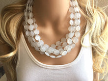 Load image into Gallery viewer, 5 Layer White statement necklace with silver accents, bib jewelry cloudy white necklace, white jewelry, white beaded necklace, chunky white