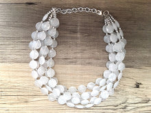 Load image into Gallery viewer, 5 Layer White statement necklace with silver accents, bib jewelry cloudy white necklace, white jewelry, white beaded necklace, chunky white