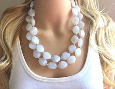 Double Layer White chunky statement necklace, bib jewelry cloudy white necklace, white jewelry, white beaded necklace, white bubble
